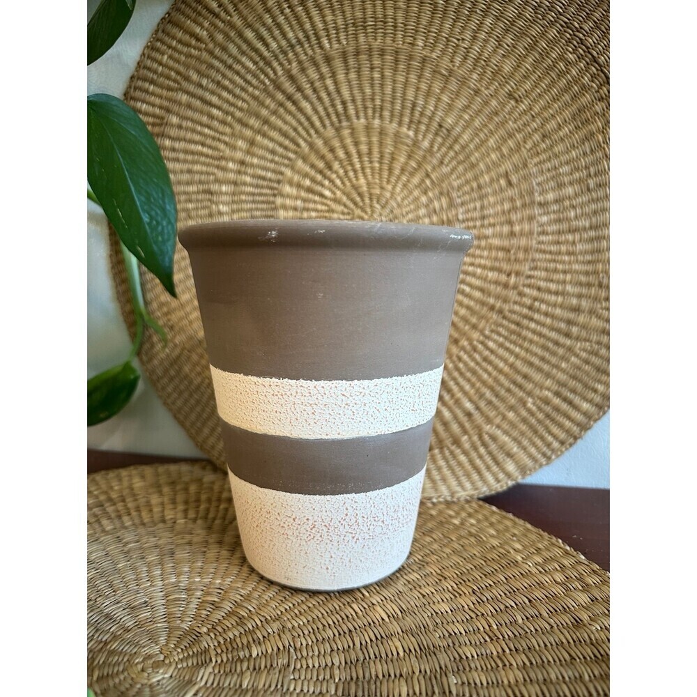 Bloom ceramics black, and white striped garden pot